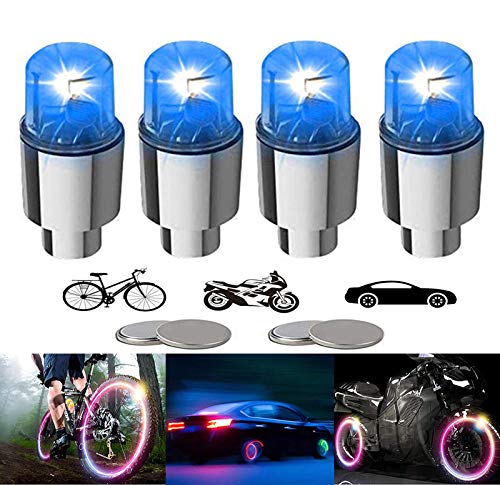 YUERR 4 Pieces LED Bike Wheel Lights Car Tire Valve Stems Caps Bicycle Motorcycle Waterproof Tyre Spoke Flash Lights Cool Reflector Accessories for Kids Men Women(Blue) YUERR 4 Pieces LED Bike Wheel Lights Car Tire Valve Stems Caps Bicycle Motorcycle Waterproof Tyre Spoke Flash Lights Cool Reflector Accessories for Kids Men Women(Blue)