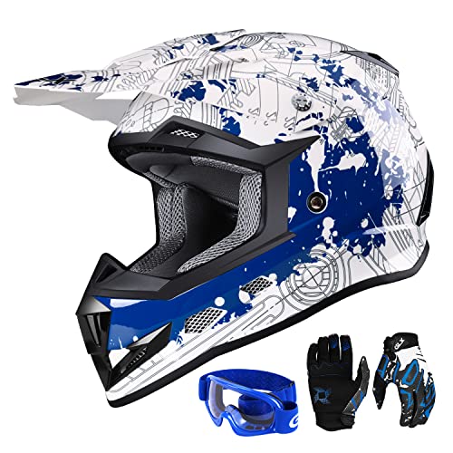 GLX GX623 DOT Kids Youth ATV Off-Road Dirt Bike Motocross Motorcycle Full Face Helmet Combo Gloves Goggles for Boys & Girls (Camouflage GLX GX623 DOT Kids Youth ATV Off-Road Dirt Bike Motocross Motorcycle Full Face Helmet Combo Gloves Goggles for Boys & Girls (Camouflage