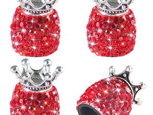 Sikawai Bling Tire Valve Stem Caps Crown Valve Caps Sparkling Handmade Crystal Rhinestone Universal Car Tire Valve Caps Chrome