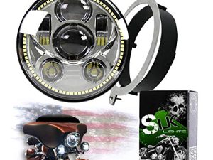 SLK-Customs VTX 5 3/4" LED Chrome Daymaker Headlight Kit - Bracket & Hardware - Plug & Play - Compatible Honda VTX 1300 & Honda VTX 1800 non-F models (Chrome/ White Halo)