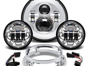 Tugwuetlwu 7" LED Headlight 4.5" Auxiliary Fog lights Kit for Motorcycle Compatible with Harley Davidson Road King Electra Glide Street Glide Heritage Softail Deluxe Ultra Limited CVO Ultra Classic