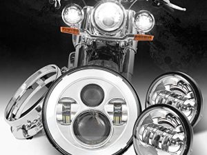 Dot Appoved Chrome 7inch LED Headlight+4.5inch Matching Passing Lamps+Adapter Ring Compatible with Touring Road King Ultra Classic Electra Street Glide Tri Cvo Heritage Softail Slim Deluxe Fatboy