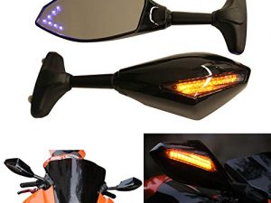 Motorcycle Rearview Mirrors With LED Turn Signal Compatible with Honda Kawasaki Suzuki