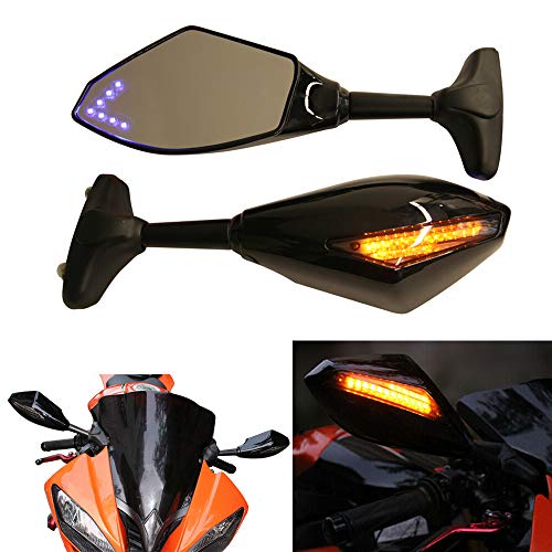 Motorcycle Rearview Mirrors With LED Turn Signal Compatible with Honda Kawasaki Suzuki Motorcycle Rearview Mirrors With LED Turn Signal Compatible with Honda Kawasaki Suzuki