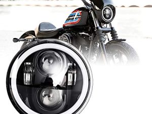 5-3/4 5.75 Inch Motorcycle Led Headlight Round with Halo Angel Eyes Turn Signal High/Low Beam Replacement for Davidson Iron 883 Dyna Sportster Softail Street Bob Super Wide Glide Low Rider Night