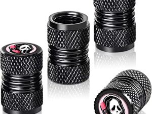 AOKADUTE Tire Valve Stem Caps Cover for Car Bike Bicycle Mountain Bikes Trucks Motorcycles Ghost Skull Face Funny Fun Black Metal Chrome Tire Air Pressure Covers Wheel Decoration Accessories 4Pcs