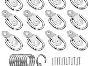 D Rings Tie Down Anchor 1/4" Trailer Anchor Rings 1200 lbs Capacity Truck Bed Anchors kit with Snap Hook Carabiner for Trailers Trucks