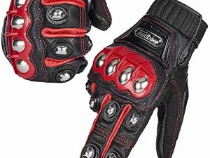 ILM Alloy Steel Leather Hard Knuckle Touchscreen Motorcycle Bicycle Motorbike Powersports Racing Gloves (M