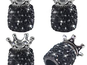 Sikawai Car Tire Valve Stem Caps Bling Crown Sparkling Handmade Crystal Rhinestone Universal Car Stem Air Caps Cover Chrome