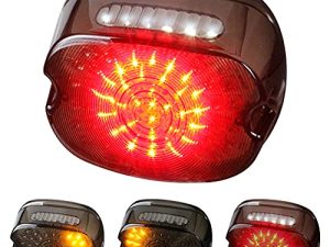 QUASCO LED Motorcycle Brake Tail Light with Turn Signals Smoked Lens Taillights Compatible with Harley Road King Dyna Sportster 883 1200