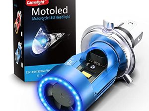 Camelight LED Motorcycle Headlights H4/HS1 Hi/Lo Blue-ray Angel Eye DC 12V/24V Universal Replacement of H4 Halogen Lamp White 6000K (1PCS)