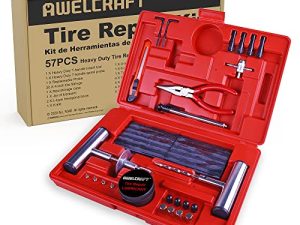 AWELCRAFT Heavy Duty Tire Repair Tools Kit - 57 PCS Set Truck Tool Box for Motorcycle