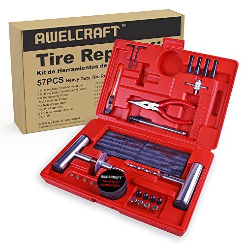 AWELCRAFT Heavy Duty Tire Repair Tools Kit - 57 PCS Set Truck Tool Box for Motorcycle AWELCRAFT Heavy Duty Tire Repair Tools Kit - 57 PCS Set Truck Tool Box for Motorcycle