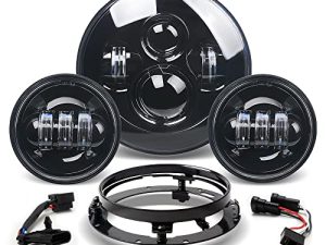 Tugwuetlwu 7" LED Headlight 4.5" Auxiliary Fog lights Kit Compatible with Harley Davidson Road King Electra Glide Heritage Softail Deluxe Ultra Limited CVO Tri Tour Glide Ultra Classic with Bracket