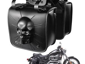 YHTIMIOX Motorcycle 3D Skull SaddleBags 1pair Throw Over Side Saddle Bags With 4 pcs Straps Compatible with Harley Dyna Scooter Softail Sportster Road King