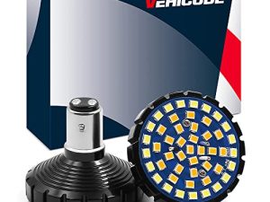 VehiCode 1157 Harley Davidson LED Light Bulb Kit - Halo Ring White and Amber Dual Color Switchback 2357 2057 7528 BAY15D for Motorcycle Front Running Driving Turn Signal Blinker Bullet Lamp (2 Pack)