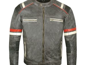 Men's Vintage Cafe Racer Motorcycle Distressed Leather Armor Biker Jacket XL