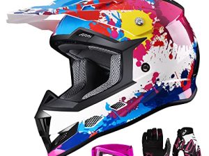 GLX GX623 DOT Kids Youth ATV Off-Road Dirt Bike Motocross Motorcycle Full Face Helmet Combo Gloves Goggles for Boys & Girls (Camouflage