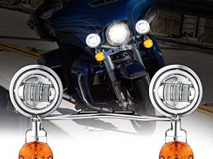 INNOGLOW Motorcycle Passing Light Bar Turn Signals Fog Lights Set Steel Chrome for Harley Suzuki Kawasaki Yamaha Metric Cruisers