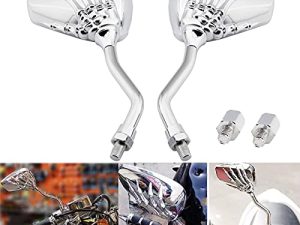 Chrome 8mm/10mm Motorcycle Skull Skeleton Rearview Side Mirrors Compatible with Honda Yamaha Kawasaki Suzuki Aprilia