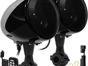 GoHawk AN4 Gen.3 All-in-One Built-in Amplifier 4" Full Range Waterproof Bluetooth Motorcycle Stereo Speakers Audio Amp System w/AUX for 1 to 1-1/4 Bar Harley ATV RZR UTV 4 Wheeler (AN4 Black)