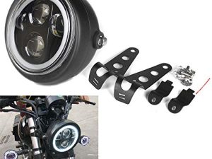 HOZAN Black 5.75 5-3/4inch LED Motorcycle Headlight White Halo DRL with Headlight Housing for Kawasaki for Shadow for Suzuki Motorbikes for Metric bikes for Cruisers for Choppers