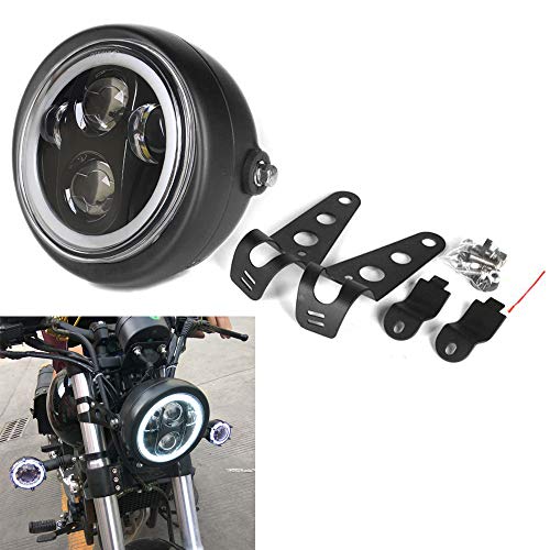 HOZAN Black 5.75 5-3/4inch LED Motorcycle Headlight White Halo DRL with Headlight Housing for Kawasaki for Shadow for Suzuki Motorbikes for Metric bikes for Cruisers for Choppers HOZAN Black 5.75 5-3/4inch LED Motorcycle Headlight White Halo DRL with Headlight Housing for Kawasaki for Shadow for Suzuki Motorbikes for Metric bikes for Cruisers for Choppers
