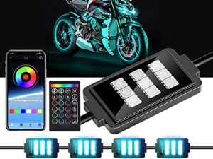 MUENING 8 pcs Motorcycle underglow led Light kit Motorcycle RGB LED Strip Lights