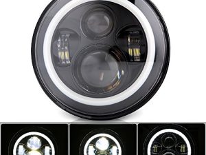BICYACO DOT 7 Inch Halo LED Headlight with White Halo for Electra Glide Street Glide Fat Boy Road King Heritage Softail Switchback Headlamp Black