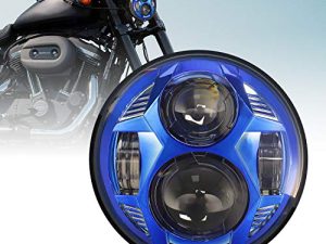 LX-LIGHT Blue 51W 5-3/4" 5.75" Round LED Headlight Compatible with Dyna Street Bob Super Wide Glide Low Rider Night Rod Train Softail Deuce Custom Sportster Iron 883