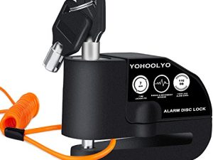 YOHOOLYO Alarm Disc Lock Motorcycle Disc Brake Lock Anti-Theft Waterproof 110 dB 7mm Pin 5ft Reminder Cable for Motorcycles Bike Scooter Carry Pouch