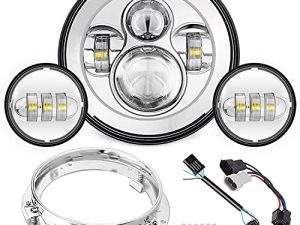 SUNPIE Compatible with H_arley Motorcycles 7 inch LED Headlight Chrome Waterproof 6000K White Headlights with 4-1/2 LED Passing Lamps Fog Lights and Bracket Mounting Ring