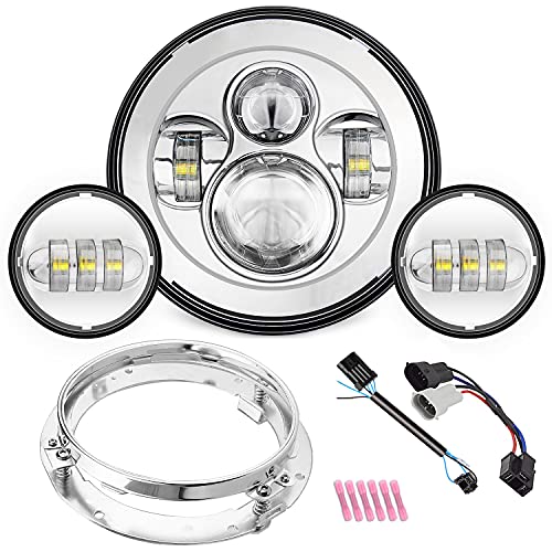 SUNPIE Compatible with H_arley Motorcycles 7 inch LED Headlight Chrome Waterproof 6000K White Headlights with 4-1/2 LED Passing Lamps Fog Lights and Bracket Mounting Ring SUNPIE Compatible with H_arley Motorcycles 7 inch LED Headlight Chrome Waterproof 6000K White Headlights with 4-1/2 LED Passing Lamps Fog Lights and Bracket Mounting Ring