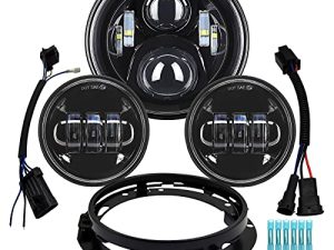 AlyoNed 7 inch Motorcycle LED Headlight 4.5" Fog Passing Lights DOT Kit Compatible with Harley Davidson Fat Boy Street Glide Heritage Softail Road King Switchback Electra Glide Ultra Classic Black