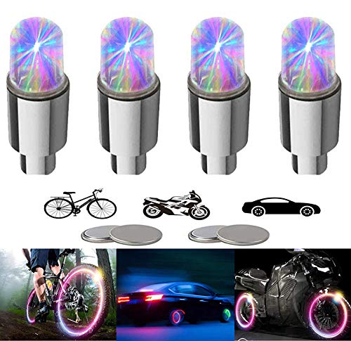 YUERR 4 Pieces LED Bike Wheel Lights Car Tire Valve Stems Caps Bicycle Motorcycle Waterproof Tyre Spoke Flash Lights Cool Reflector Accessories for Kids Men Women(Colorful) YUERR 4 Pieces LED Bike Wheel Lights Car Tire Valve Stems Caps Bicycle Motorcycle Waterproof Tyre Spoke Flash Lights Cool Reflector Accessories for Kids Men Women(Colorful)