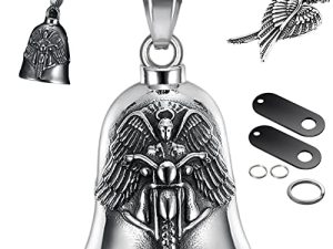 CTZSR Motorcycle Bell Guardian Angel Wing - Good Luck Bell Keychain For Motorcycles Bikes Pets With Wing Pendant & Drive Safe Cycling Bells Accessories For Bikers Riders With 1 Necklace 2 Hangers