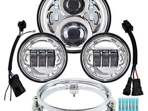 AlyoNed 7 inch Motorcycle LED Headlight 4.5" Fog Passing Lights DOT Kit Compatible with Harley Davidson Fat Boy Street Glide Heritage Softail Road King Switchback Electra Glide Ultra Classic Chrome