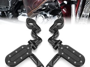 Motorcycle Highway Pegs for 1.25" Engine Guard Adjustable Foot Pegs with Flip-out Heel Rests for Road Glide Street Glide Sportster Road King Electra Glide with 1/4 Highway Bar