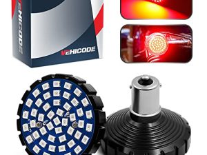 VehiCode 1156 Harley LED Rear Turn Signal Light Bulb (Red) Kit - Bright 7506 1141 93 P21W BA15S Single Contact Replacement for Motorcycle Harley Davidson Softail Bullet Style Blinker Lamp (2 Pack)