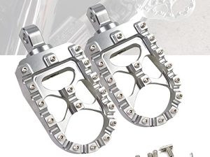 StarknightMT CNC Wide Fat Footpegs 360° Roating MX Foot Pegs Chopper Bobber Style Compatible with Dyna Fatboy Sportster Iron 883 (Silver)