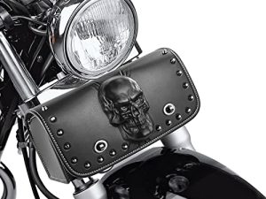 YHTIMIOX Universal Motorcycle 3D Skull Tool SaddleBags Front Fork Handlebar Bag PU Leather Sissybar Storage Pouch Compatible with Harley Dyna Scooter Softail Sportster Road King Honda Kawasaki Suzuki