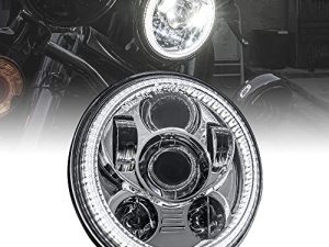 5.75" (5 3/4) Harley LED Headlight for Harley Davidson [Chrome-Finish] [HALO DRL] [DOT Compliant] Round LED Motorcycle Headlight for Dyna Street Bob Super Wide Glide Low Rider Night Rod Train Softail
