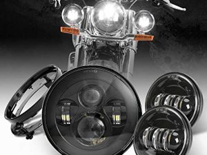 LX-LIGHT Black 7'' LED Headlight+4.5'' Passing Fog Lamps+7'' Mounting Bracket Compatible with Touring Road King Ultra Classic Electra Street Glide Tri Cvo Heritage Softail Slim Deluxe Fatboy
