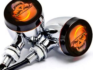 Krator 2pcs Skull Lens Chrome Motorcycle Turn Signals Bulb Indicators Blinkers Lights