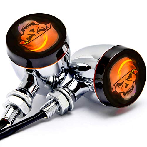 Krator 2pcs Skull Lens Chrome Motorcycle Turn Signals Bulb Indicators Blinkers Lights Krator 2pcs Skull Lens Chrome Motorcycle Turn Signals Bulb Indicators Blinkers Lights