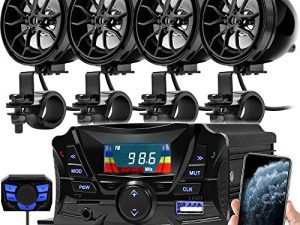 GoHawk TS3-Q Gen.3 Motorcycle Weatherproof Bluetooth Speakers 7/8-1.25 in. Handlebar Mount MP3 Music Player Sound Audio Stereo Amplifier System ATVs Golf Cart AUX