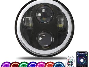 SUNPIE 5-3/4 5.75 inch RGBW Halo LED Headlight Black APP Remote Control Compatible with H_arley Motorcycles XL883/XL1200 Glide Deuce Street 500/Street 750 Waterproof Aluminum Metal Headlights