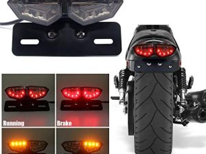 Motorcycle Tail Light Integrated Running Brake Stop Light Dual Eye Turn Signals Lamp Black with License Plate Bracket for Harley Honda Yamaha Suzuki Kawasaki