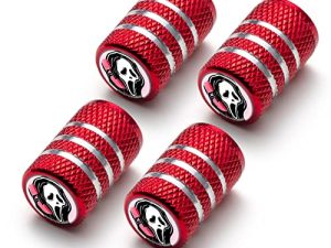 AOKADUTE Tire Valve Stem Caps Cover for Car Bike Bicycle Mountain Bikes Trucks Motorcycles Ghost Skull Face Funny Fun Red Metal Chrome Tire Air Pressure Covers Wheel Decoration Accessories 4Pcs