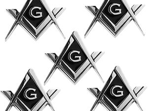 5 Pack 2.75" Chrome Plated Masonic Car Emblem Mason Square and Compasses Auto Truck Motorcycle Decal Gift Accessories